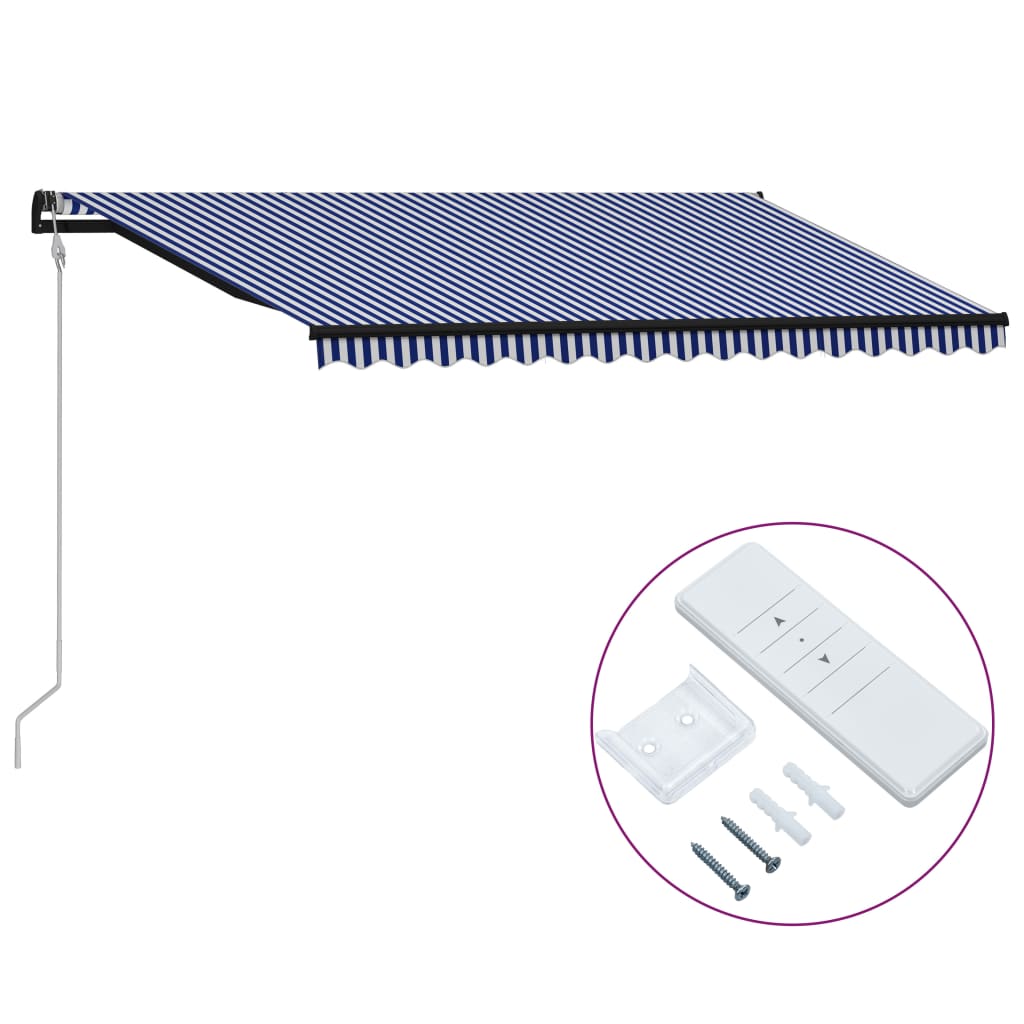 Automaattisesti sisäänkelattava markiisi 400x300 cm sin./valk. - Sisustajankoti.fi