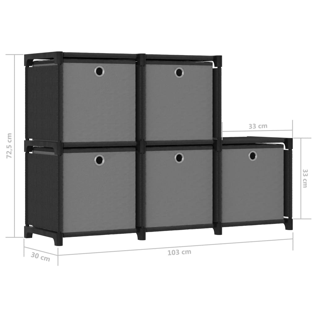 5 kuution esittelyhylly + laatikot musta 103x30x72,5 cm kangas - Sisustajankoti.fi