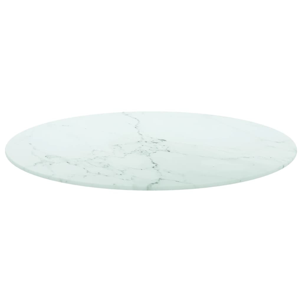 Pöytälevy valkoinen Ø70x0,8 cm karkaistu lasi marmorikuvio - Sisustajankoti.fi