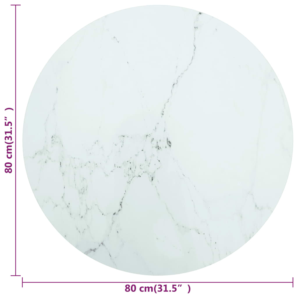 Pöytälevy valkoinen Ø80x1 cm karkaistu lasi marmorikuvio - Sisustajankoti.fi