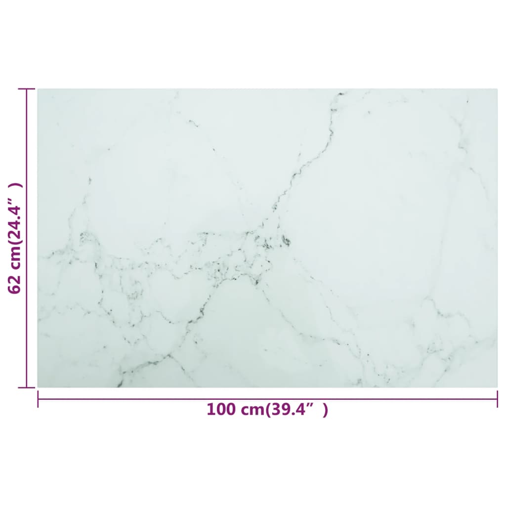 Pöytälevy valkoinen 100x62 cm 8 mm karkaistu lasi marmorikuvio - Sisustajankoti.fi