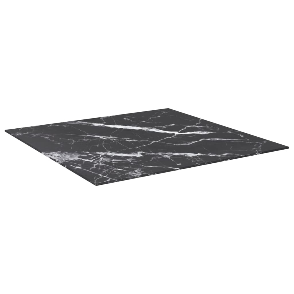 Pöytälevy musta 80x80 cm 6 mm karkaistu lasi marmorikuvio - Sisustajankoti.fi