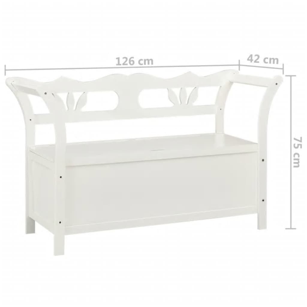 Säilytyspenkki 126 cm valkoinen täysi kuusi - Sisustajankoti.fi