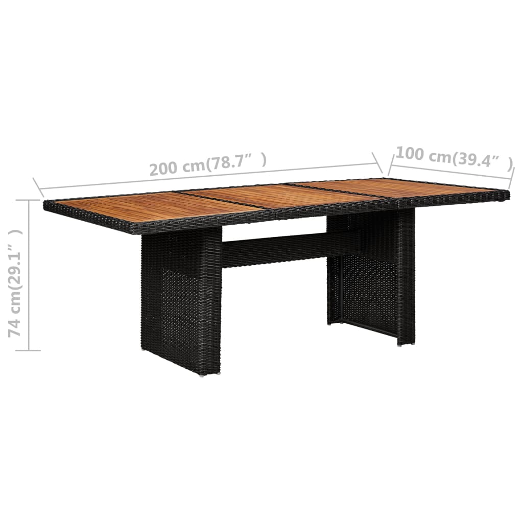 Puutarhan ruokapöytä musta 200x100x74 cm polyrottinki - Sisustajankoti.fi