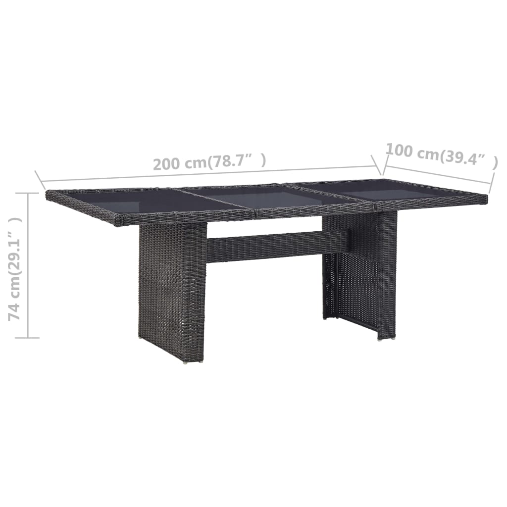 Puutarhan ruokapöytä musta 200x100x74 cm lasi ja polyrottinki - Sisustajankoti.fi