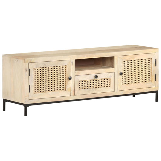 TV-taso 120x30x40 cm täysi mangopuu ja luonnollinen ruoko - Sisustajankoti.fi