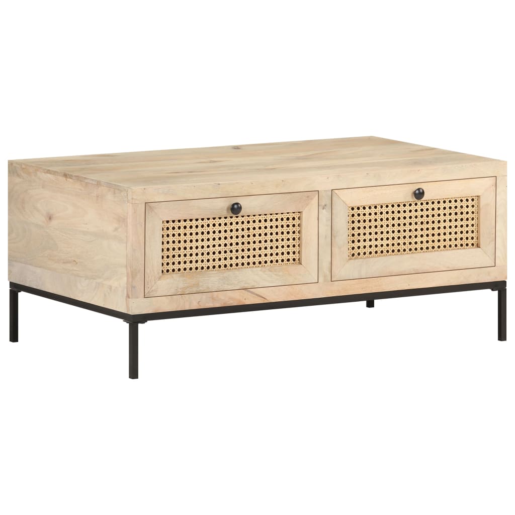 Sohvapöytä 90x50x37 cm täysi mangopuu ja luonnonruoko - Sisustajankoti.fi