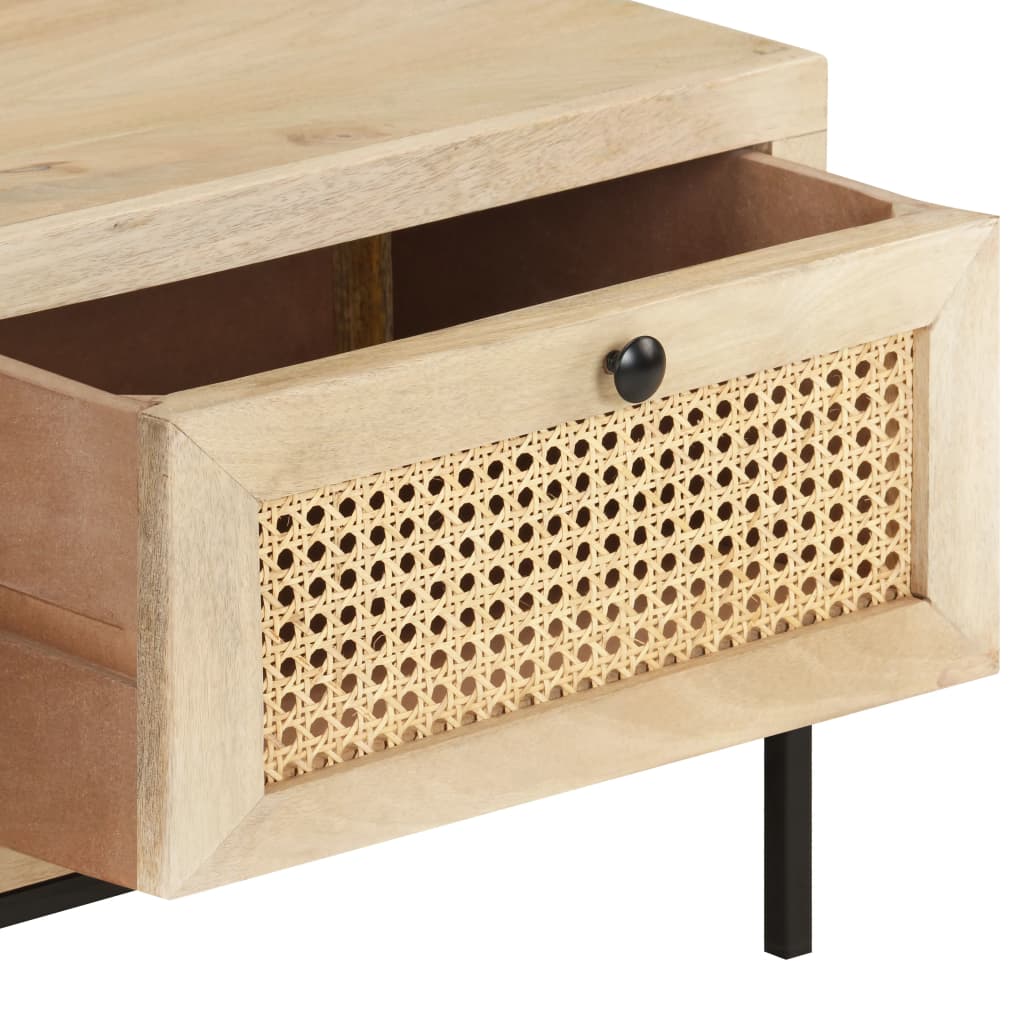 Sohvapöytä 90x50x37 cm täysi mangopuu ja luonnonruoko - Sisustajankoti.fi