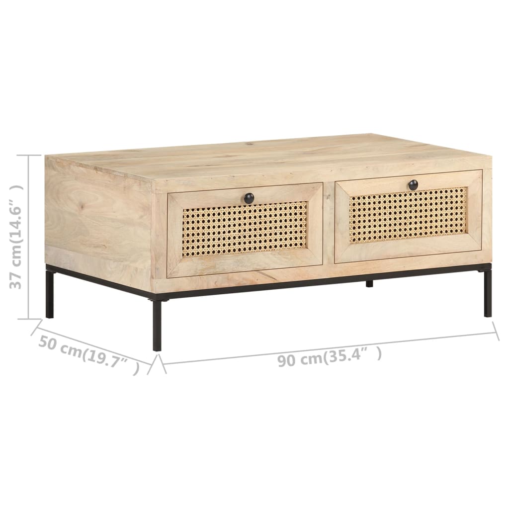 Sohvapöytä 90x50x37 cm täysi mangopuu ja luonnonruoko - Sisustajankoti.fi