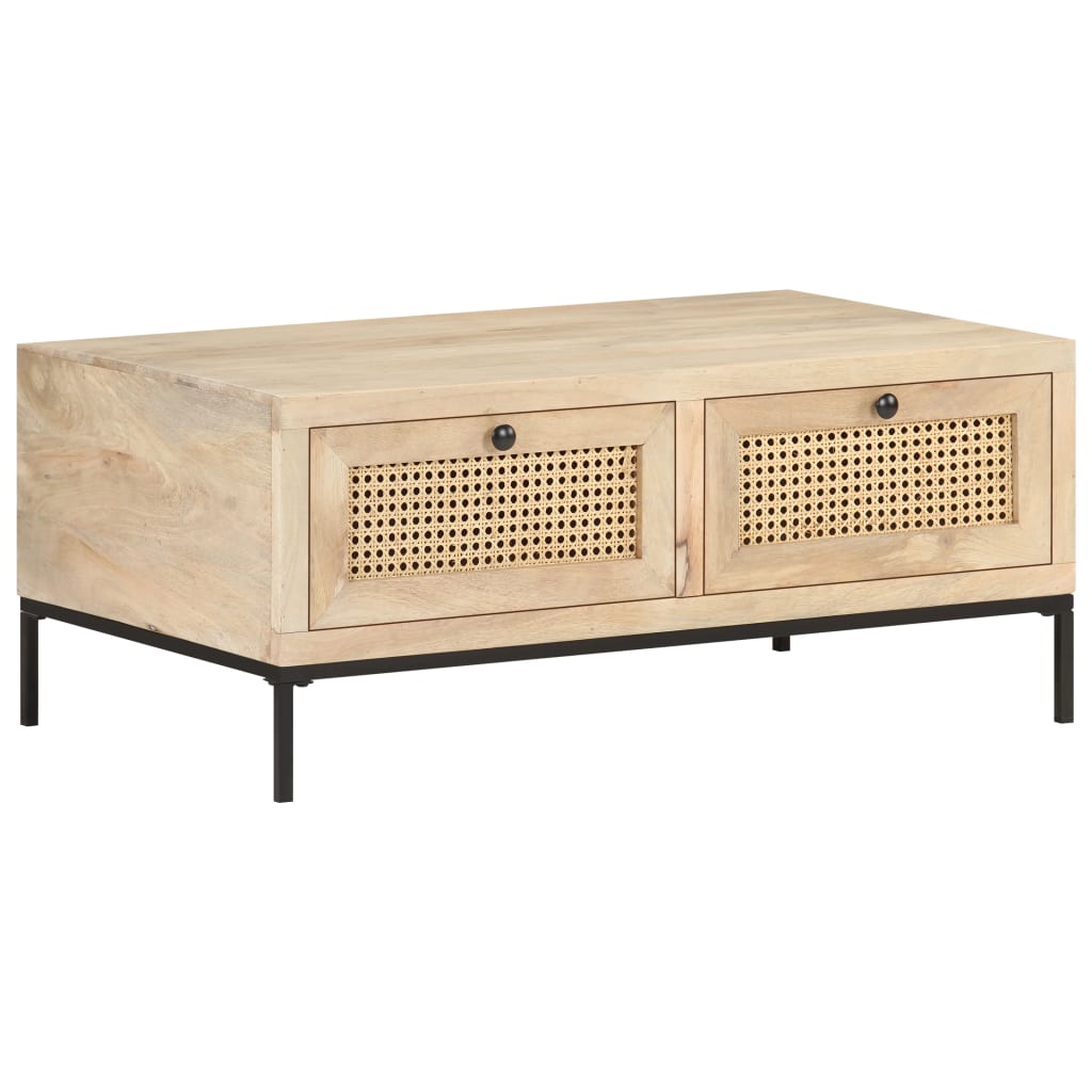 Sohvapöytä 90x50x37 cm täysi mangopuu ja luonnonruoko - Sisustajankoti.fi