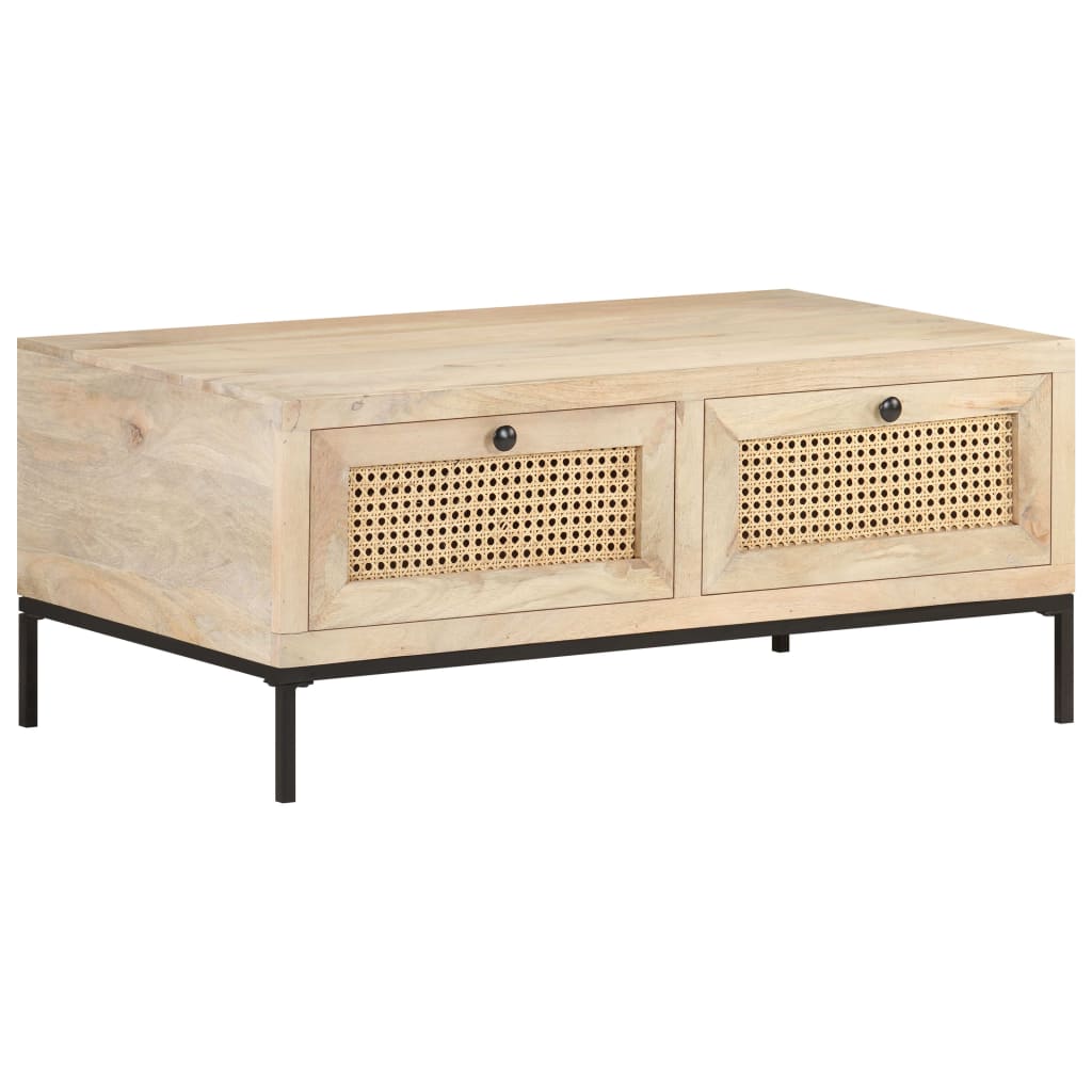 Sohvapöytä 90x50x37 cm täysi mangopuu ja luonnonruoko - Sisustajankoti.fi