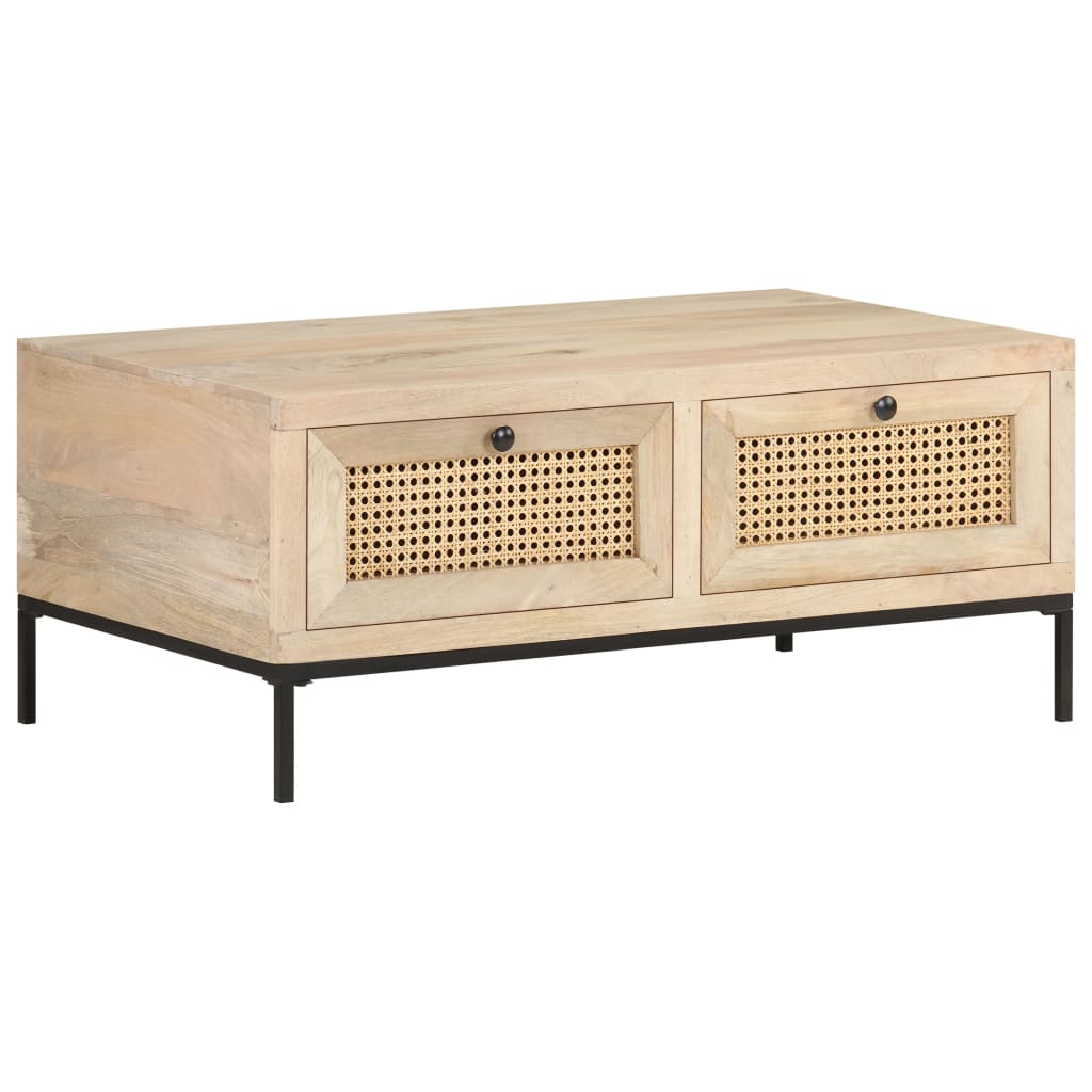 Sohvapöytä 90x50x37 cm täysi mangopuu ja luonnonruoko - Sisustajankoti.fi
