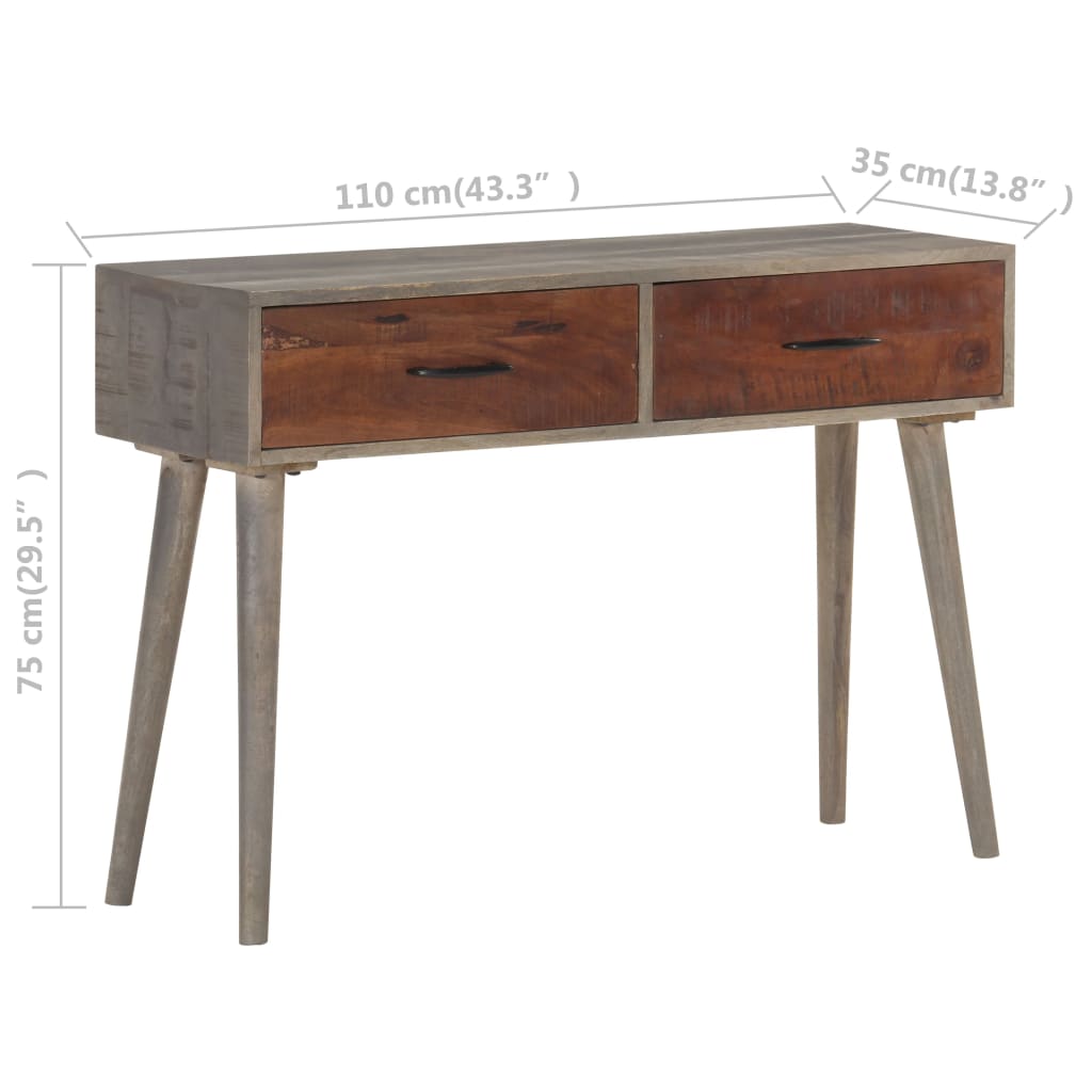 Konsolipöytä harmaa 110x35x75 cm täysi karkea mangopuu - Sisustajankoti.fi