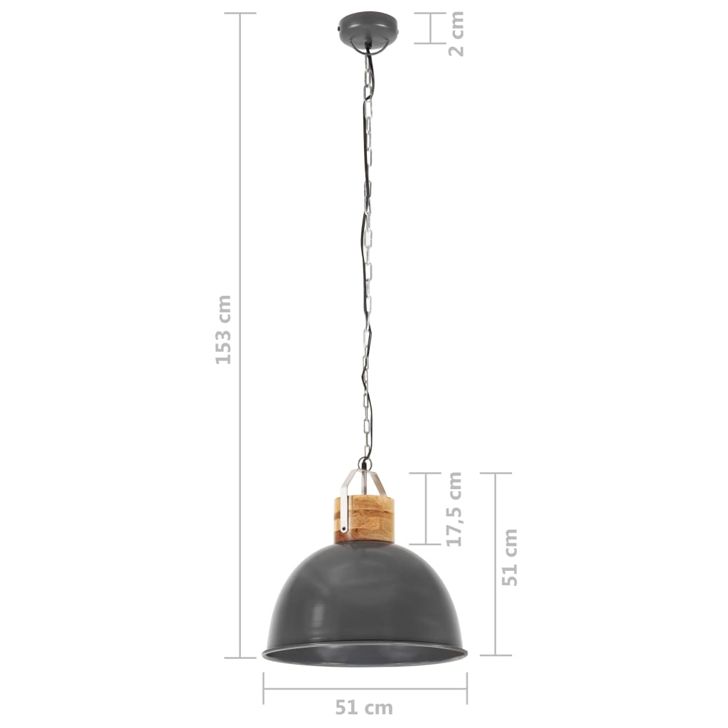 Teollinen riippuvalaisin harmaa pyöreä 51 cm E27 täysi mangopuu - Sisustajankoti.fi