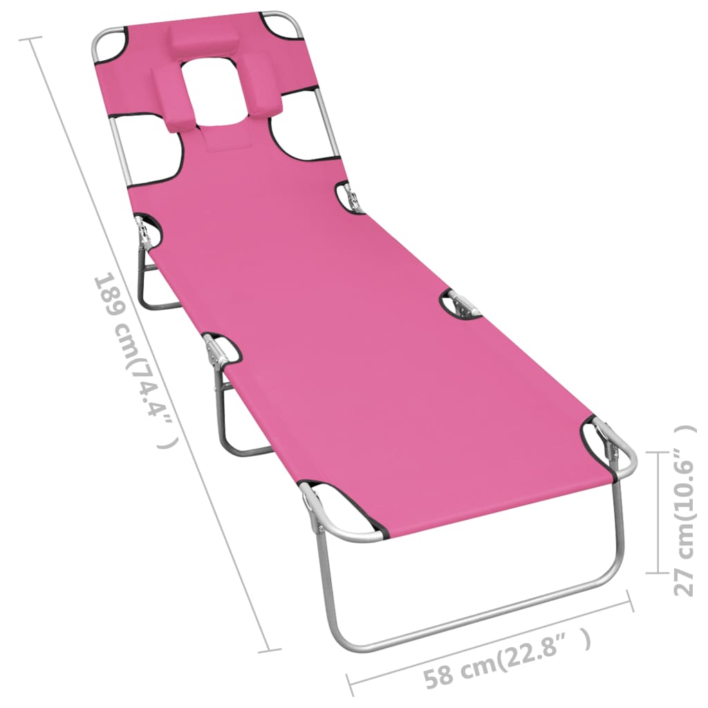 Kokoontaitettava aurinkotuoli päätuella teräs magenta pinkki - Sisustajankoti.fi