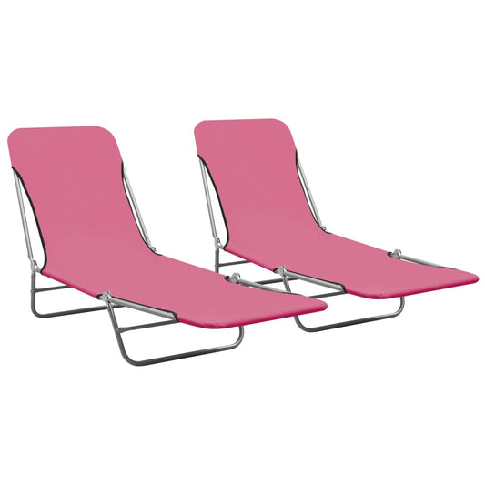 Taitettavat aurinkotuolit 2 kpl teräs ja kangas pinkki - Sisustajankoti.fi