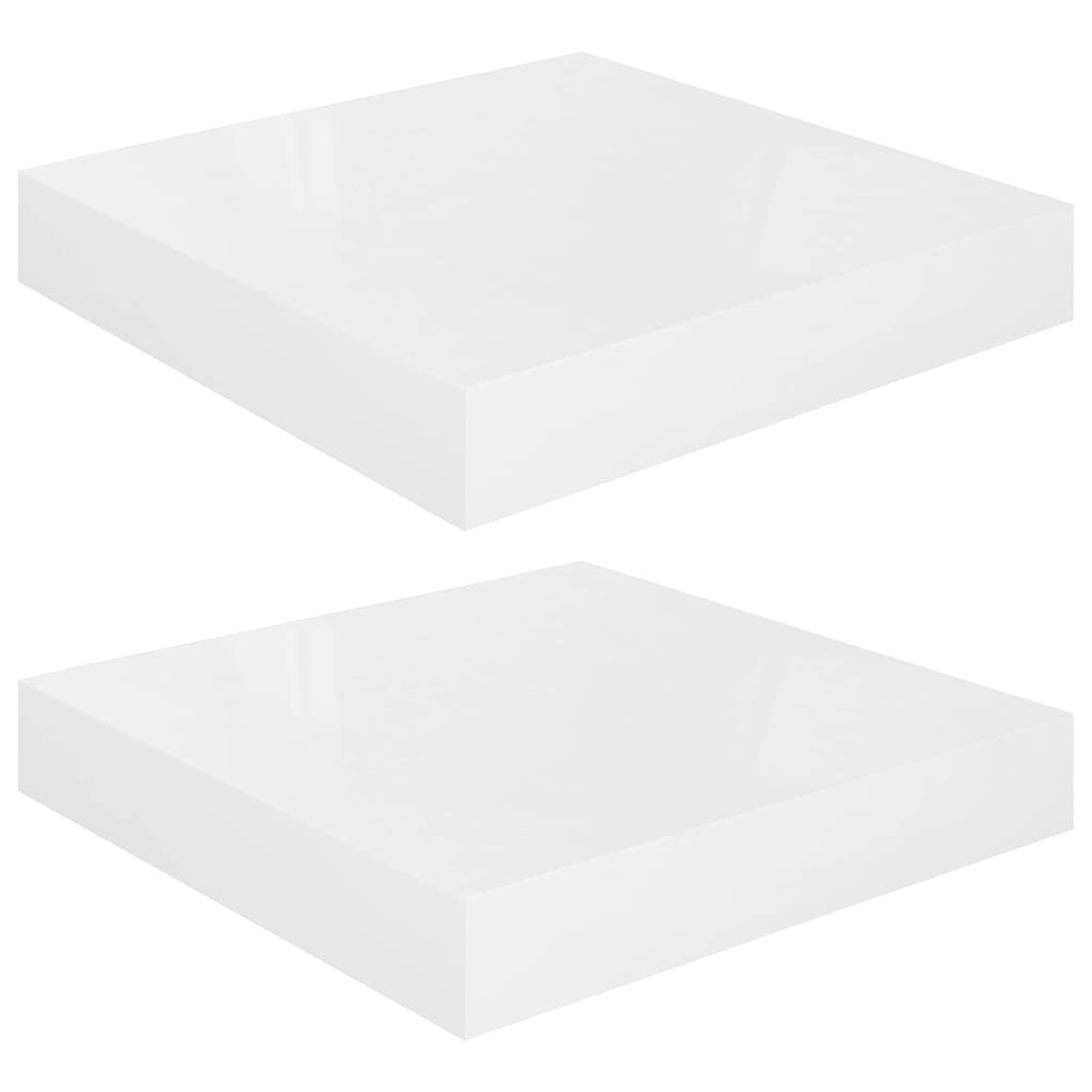 Kelluvat seinähyllyt 2kpl korkeakiilto valk. 23x23,5x3,8 cm MDF - Sisustajankoti.fi