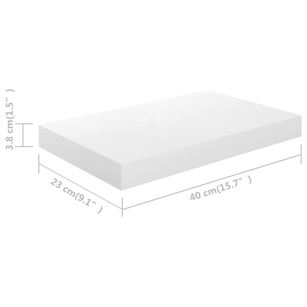 Kelluva seinähylly korkeakiilto valkoinen 40x23x3,8 cm MDF - Sisustajankoti.fi