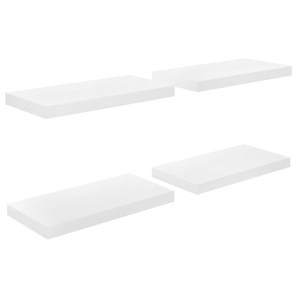 Kelluvat seinähyllyt 4 kpl korkeakiilto valk. 50x23x3,8 cm MDF - Sisustajankoti.fi