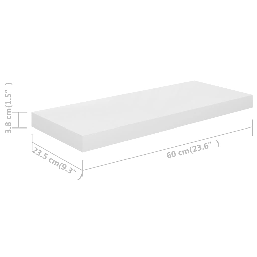 Kelluva seinähylly korkeakiilto valkoinen 60x23,5x3,8 cm MDF - Sisustajankoti.fi