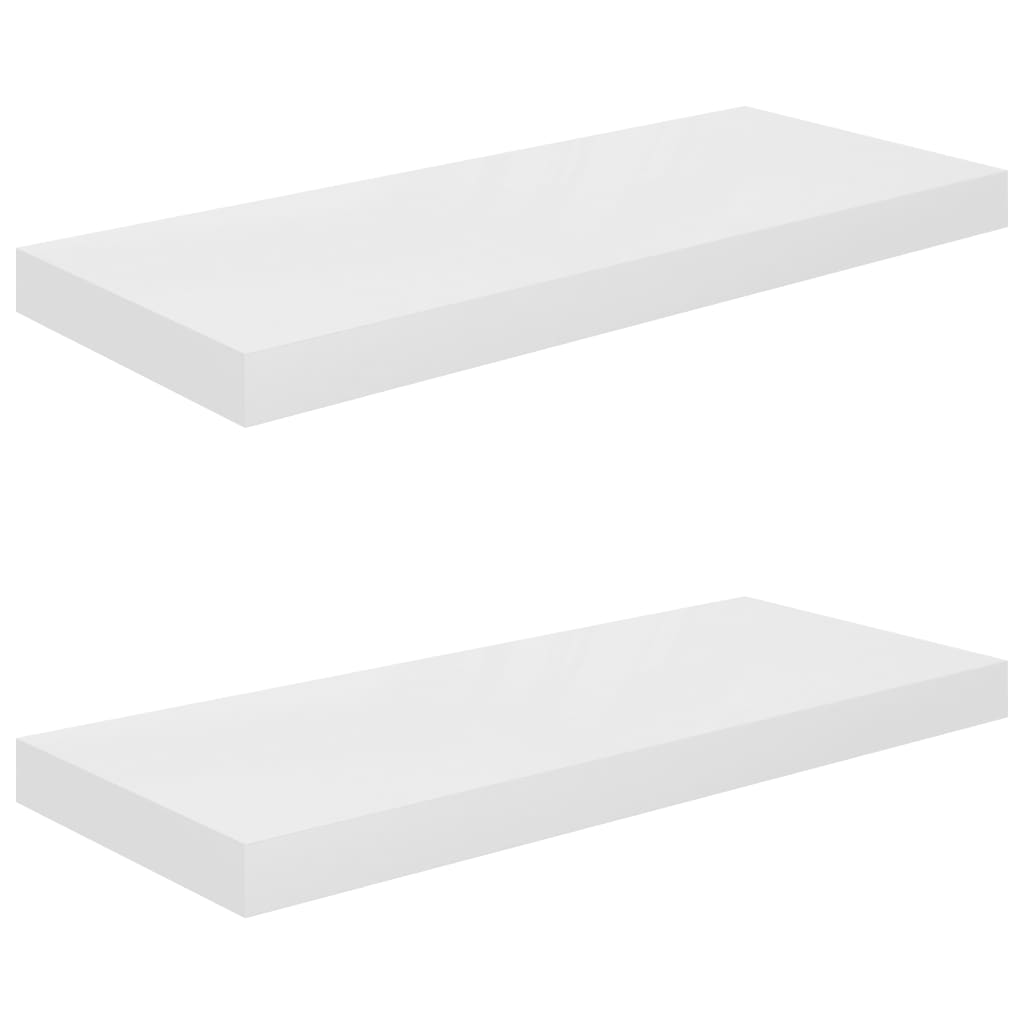 Kelluvat seinähyllyt 2kpl korkeakiilto valk. 60x23,5x3,8 cm MDF - Sisustajankoti.fi