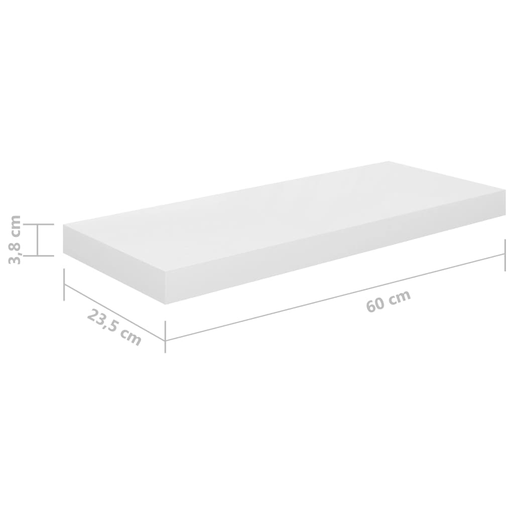 Kelluvat seinähyllyt 2kpl korkeakiilto valk. 60x23,5x3,8 cm MDF - Sisustajankoti.fi