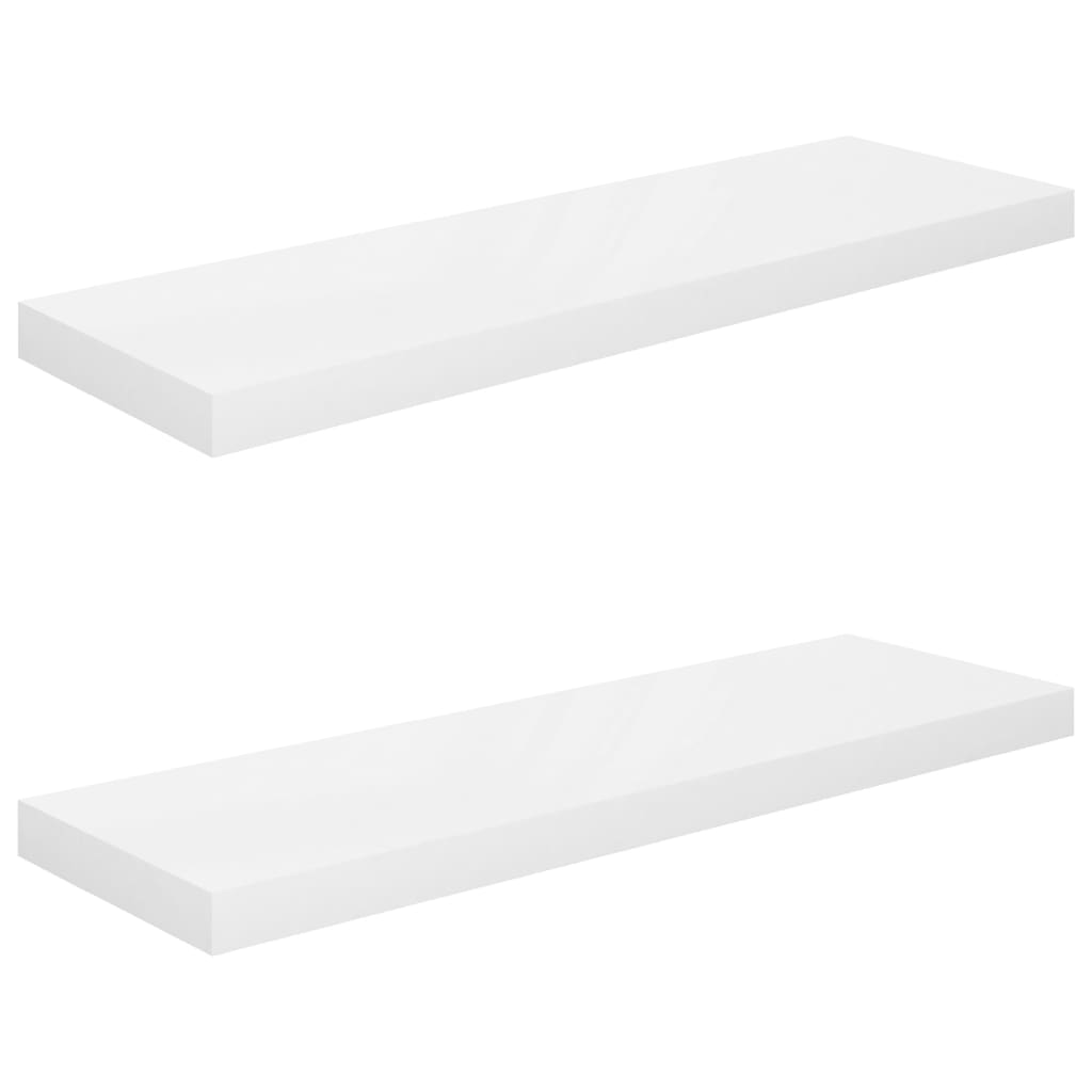 Kelluvat seinähyllyt 2kpl korkeakiilto valk. 80x23,5x3,8 cm MDF - Sisustajankoti.fi