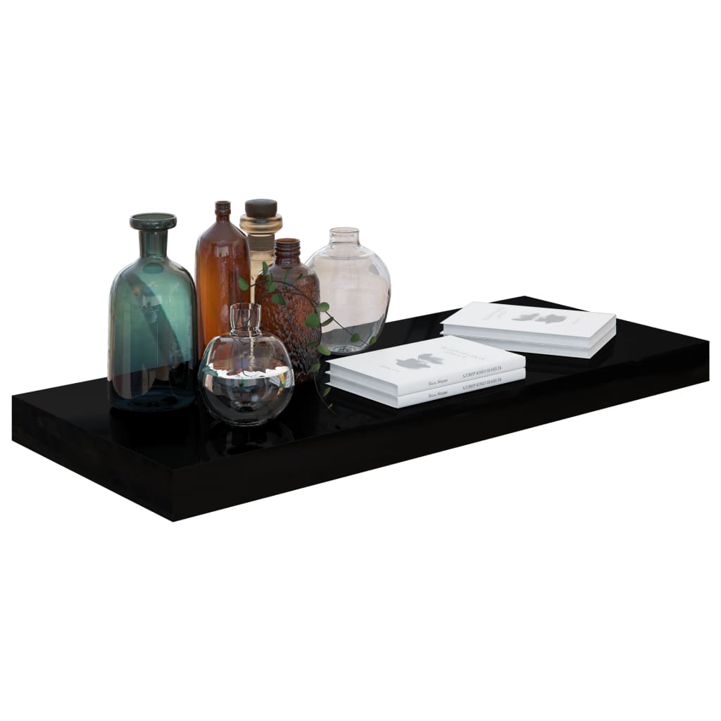 Kelluva seinähylly korkeakiilto musta 60x23,5x3,8 cm MDF - Sisustajankoti.fi