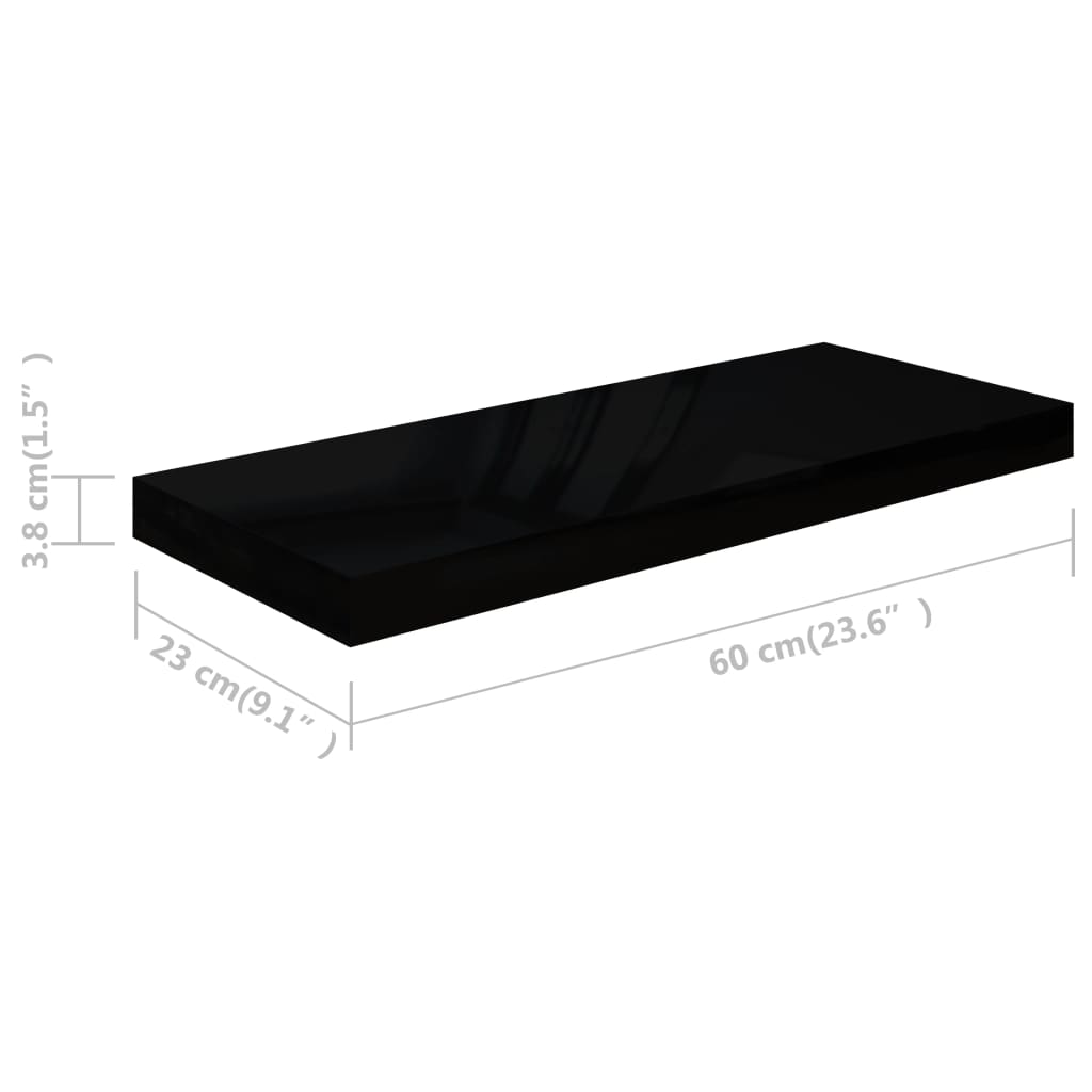 Kelluva seinähylly korkeakiilto musta 60x23,5x3,8 cm MDF - Sisustajankoti.fi