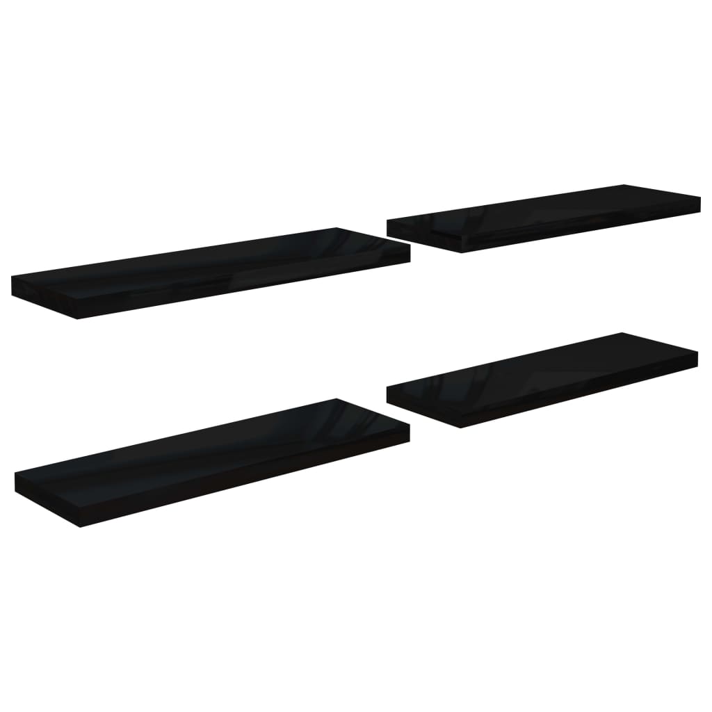 Kelluvat seinähyllyt 4 kpl korkeakiilto musta 80x23,5x3,8cm - Sisustajankoti.fi