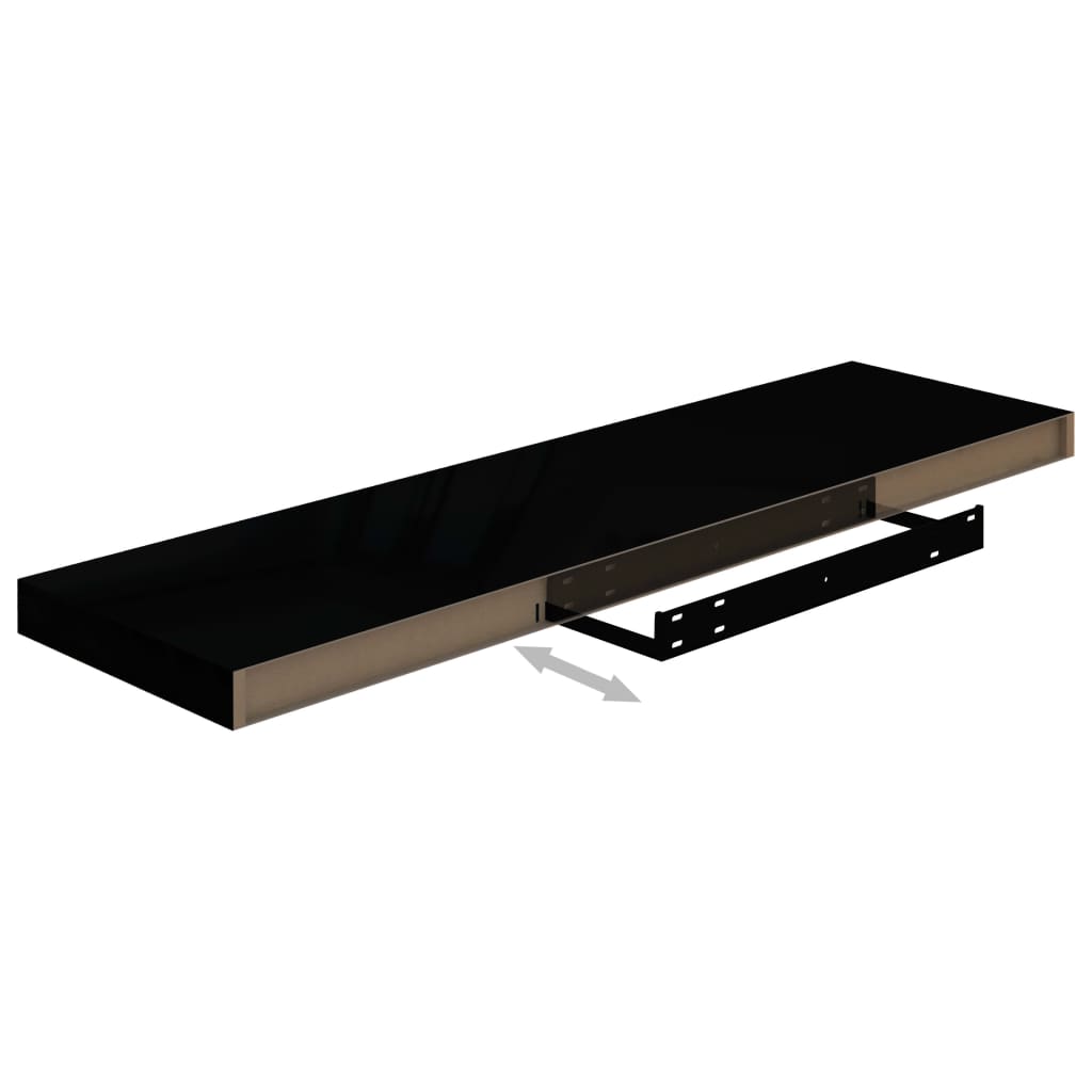 Kelluvat seinähyllyt 4 kpl korkeakiilto musta 90x23,5x3,8cm MDF - Sisustajankoti.fi