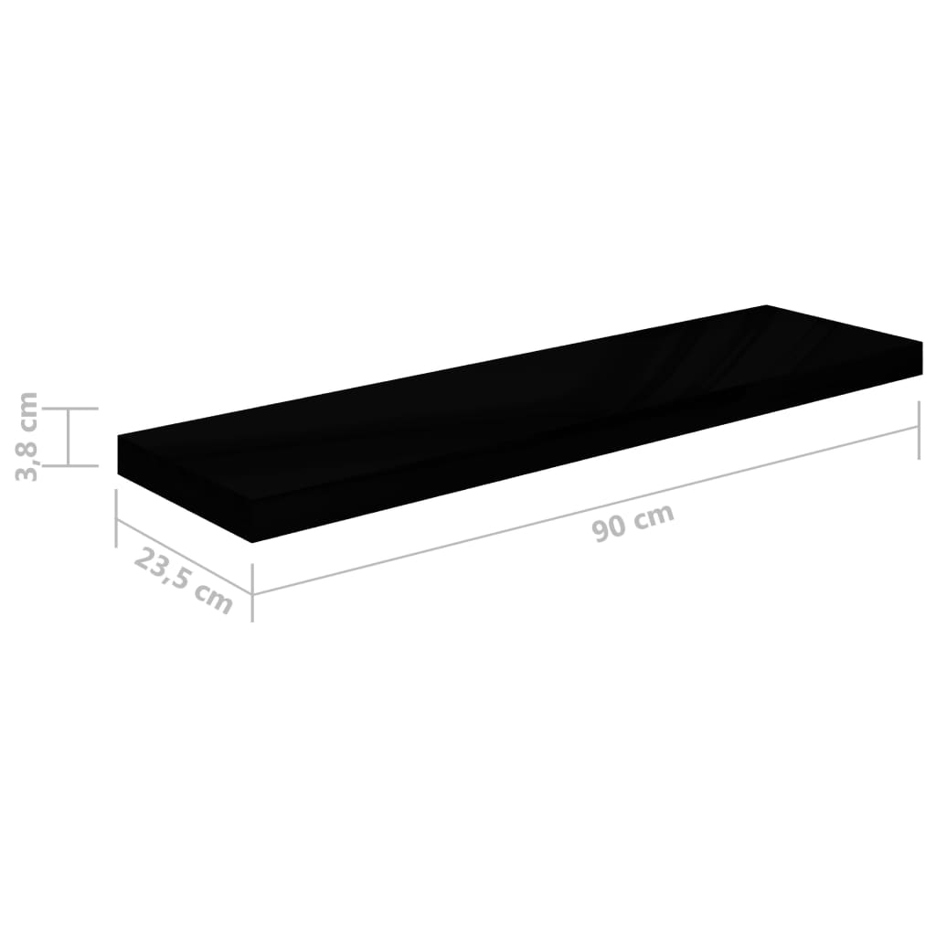 Kelluvat seinähyllyt 4 kpl korkeakiilto musta 90x23,5x3,8cm MDF - Sisustajankoti.fi