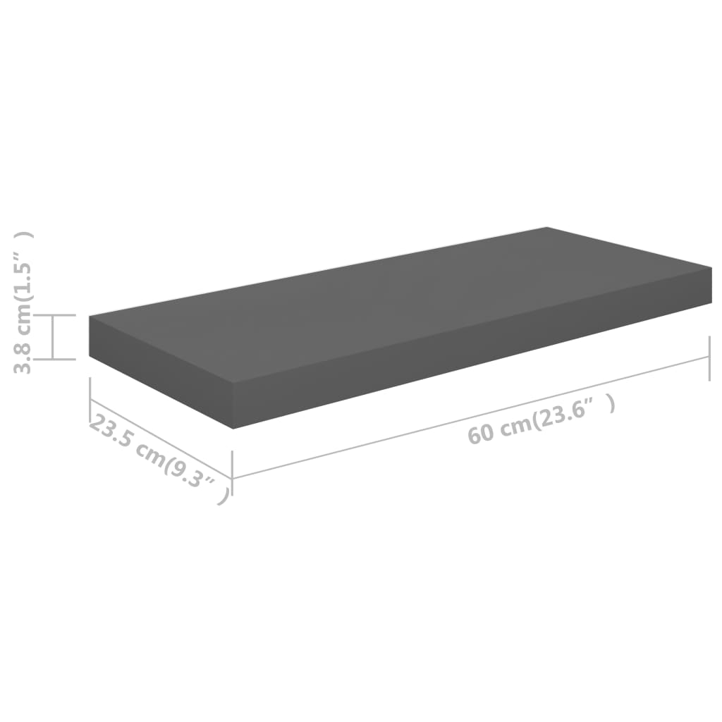 Kelluva seinähylly korkeakiilto harmaa 60x23,5x3,8 cm MDF - Sisustajankoti.fi