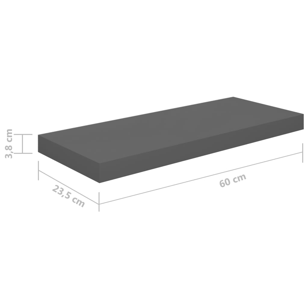 Kelluvat seinähyllyt 4kpl kork.kiilto harmaa 60x23,5x3,8cm MDF - Sisustajankoti.fi