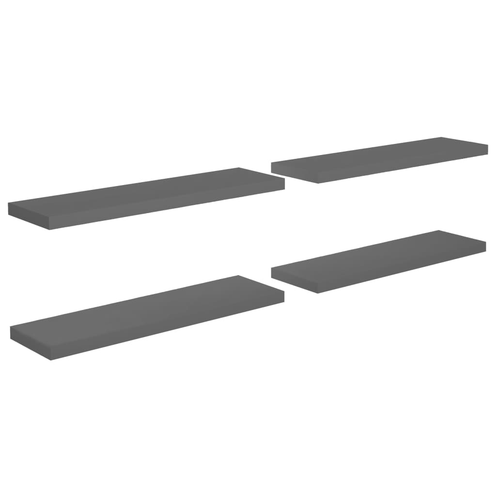 Kelluvat seinähyllyt 4kpl korkeakiilto harmaa 90x23,5x3,8cm MDF - Sisustajankoti.fi