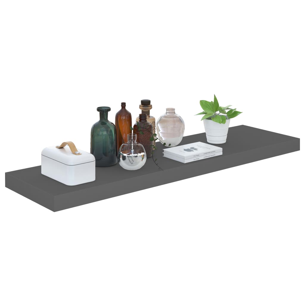 Kelluvat seinähyllyt 4kpl korkeakiilto harmaa 90x23,5x3,8cm MDF - Sisustajankoti.fi