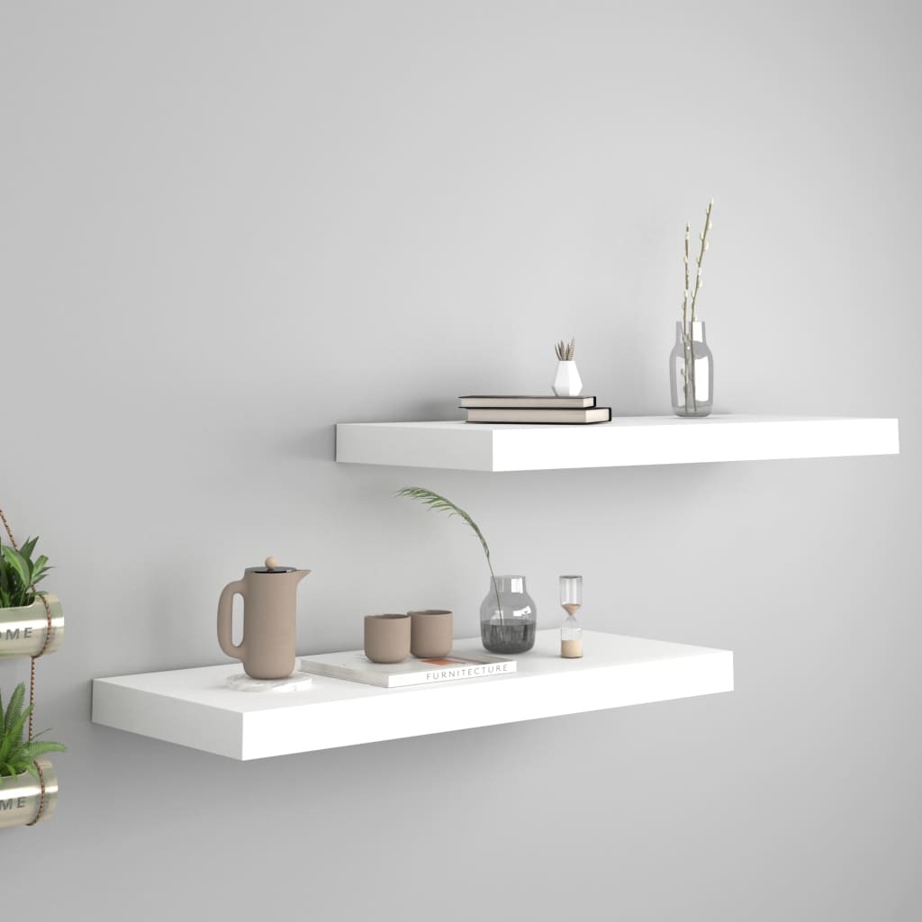 Kelluvat seinähyllyt 2 kpl valkoinen 60x23,5x3,8 cm MDF - Sisustajankoti.fi