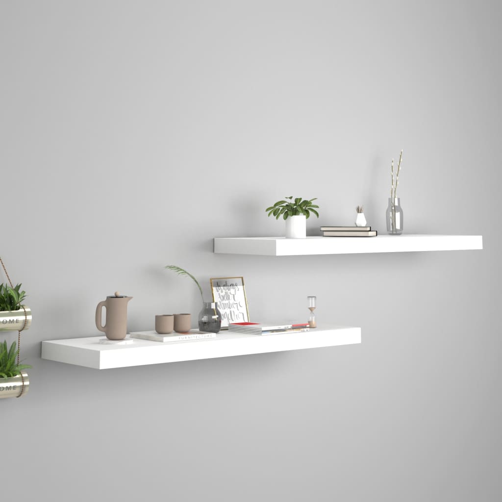 Kelluvat seinähyllyt 2 kpl valkoinen 80x23,5x3,8 cm MDF - Sisustajankoti.fi