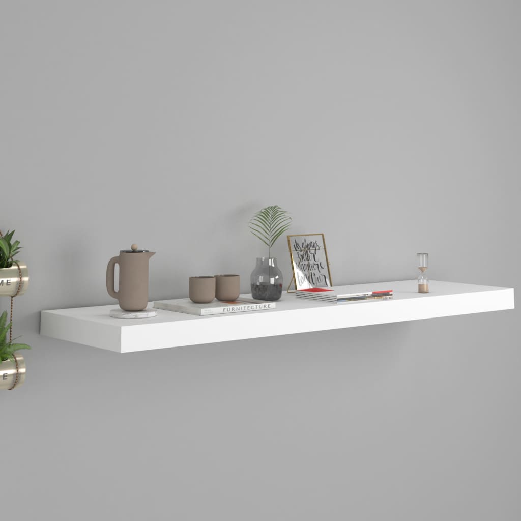 Kelluva seinähylly valkoinen 90x23,5x3,8 cm MDF - Sisustajankoti.fi