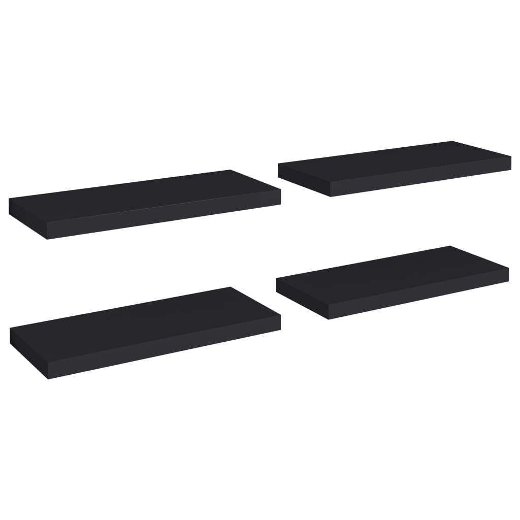 Kelluvat seinähyllyt 4 kpl musta 60x23,5x3,8 cm MDF - Sisustajankoti.fi