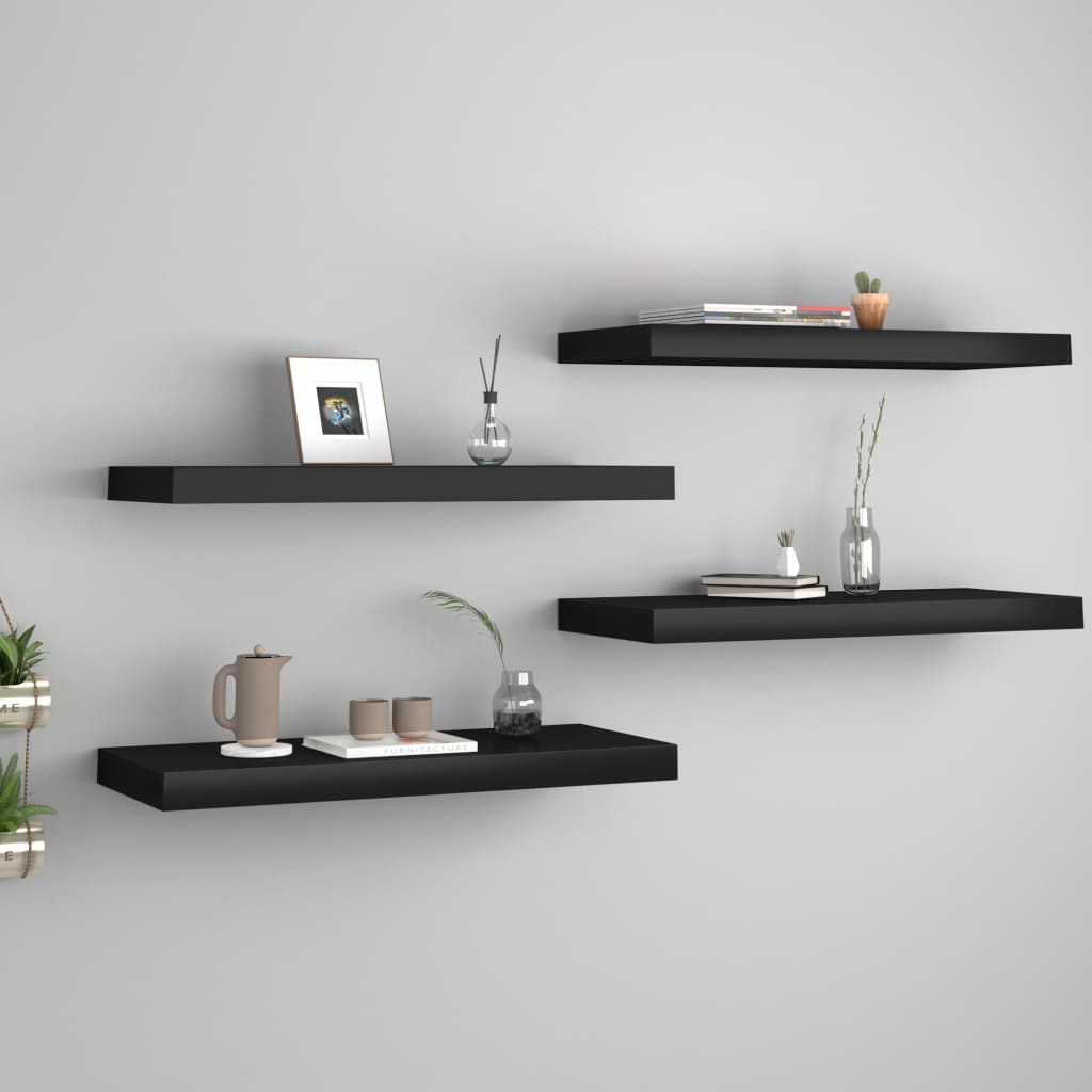 Kelluvat seinähyllyt 4 kpl musta 60x23,5x3,8 cm MDF - Sisustajankoti.fi