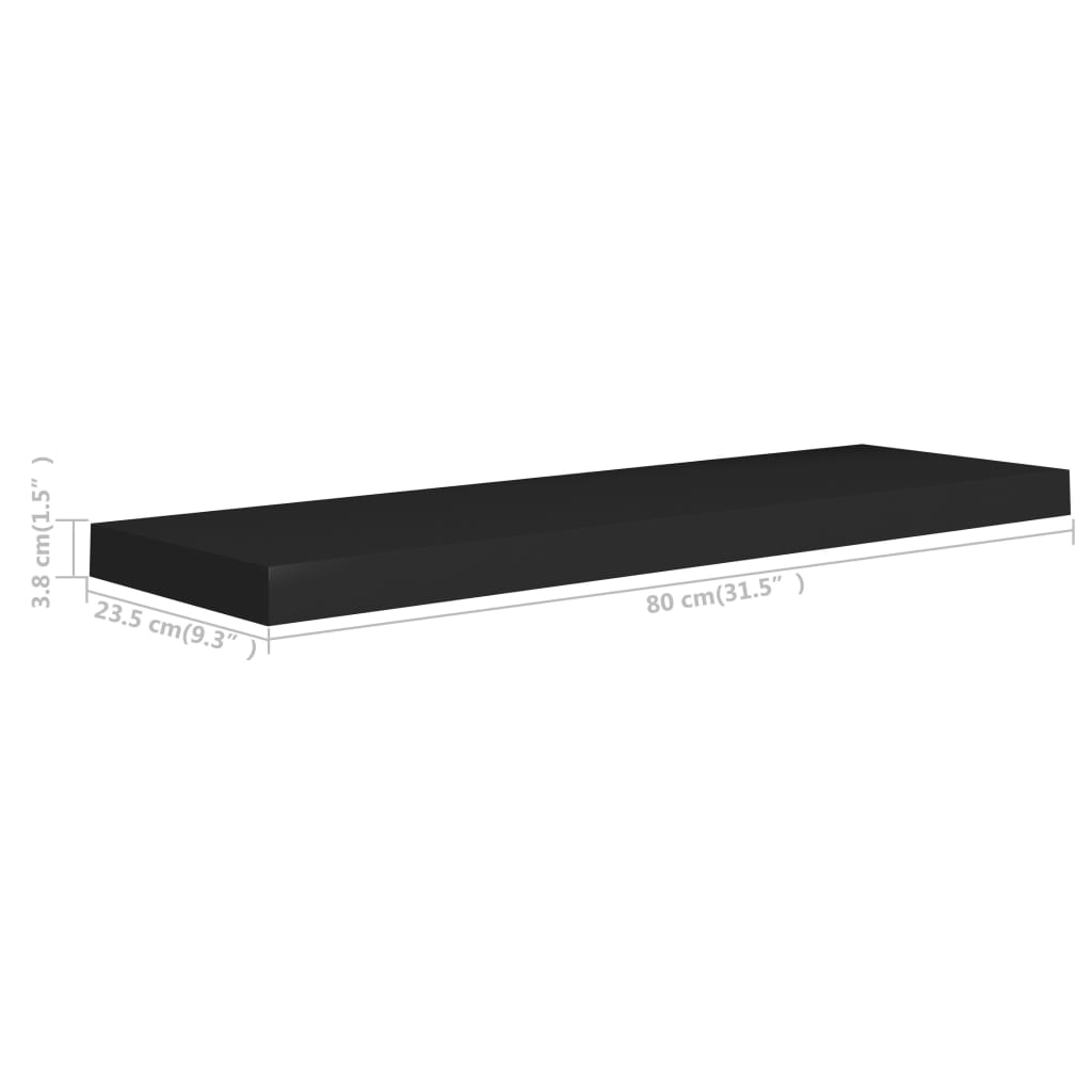 Kelluva seinähylly musta 80x23,5x3,8 cm MDF - Sisustajankoti.fi
