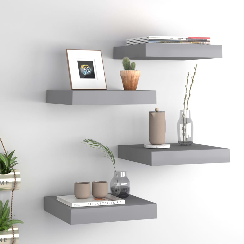 Kelluvat seinähyllyt 4 kpl harmaa 23x23,5x3,8cm - Sisustajankoti.fi