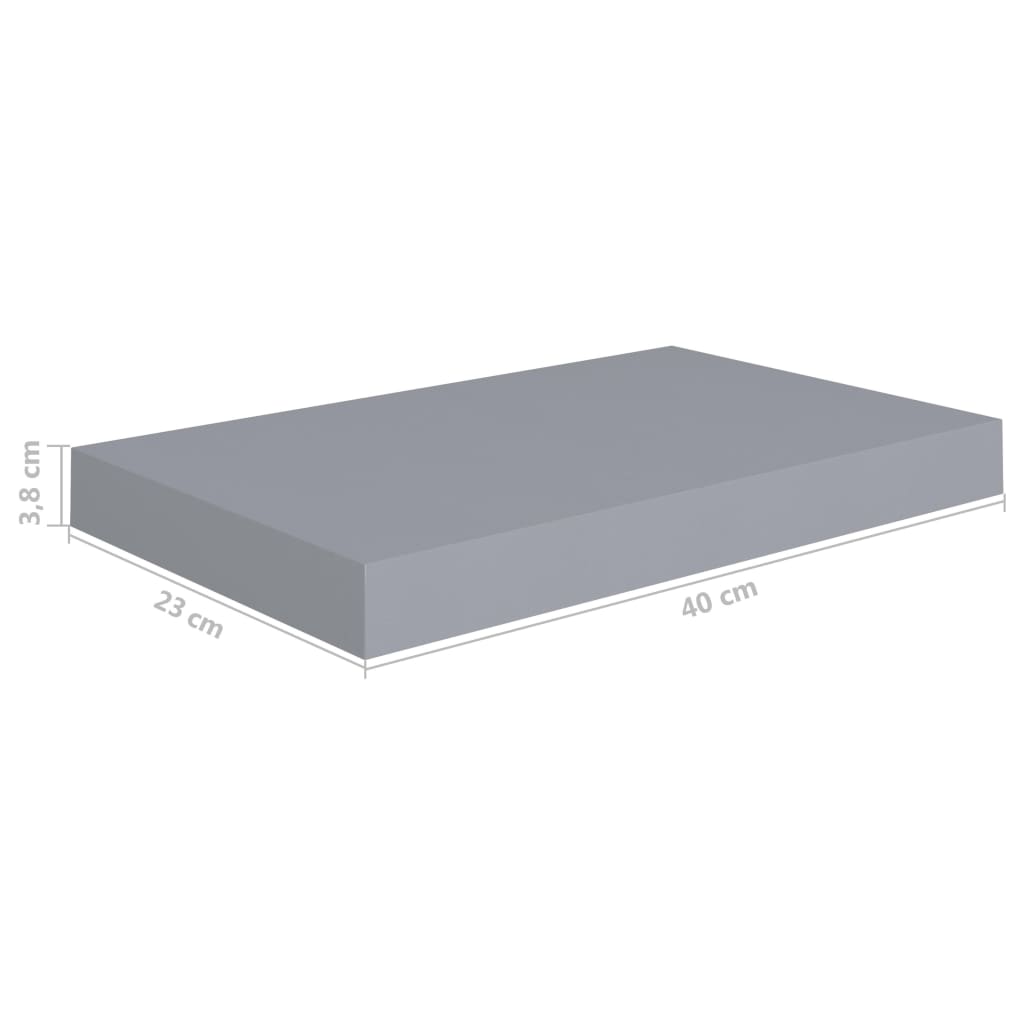 Kelluvat seinähyllyt 2 kpl harmaa 40x23x3,8 cm MDF - Sisustajankoti.fi