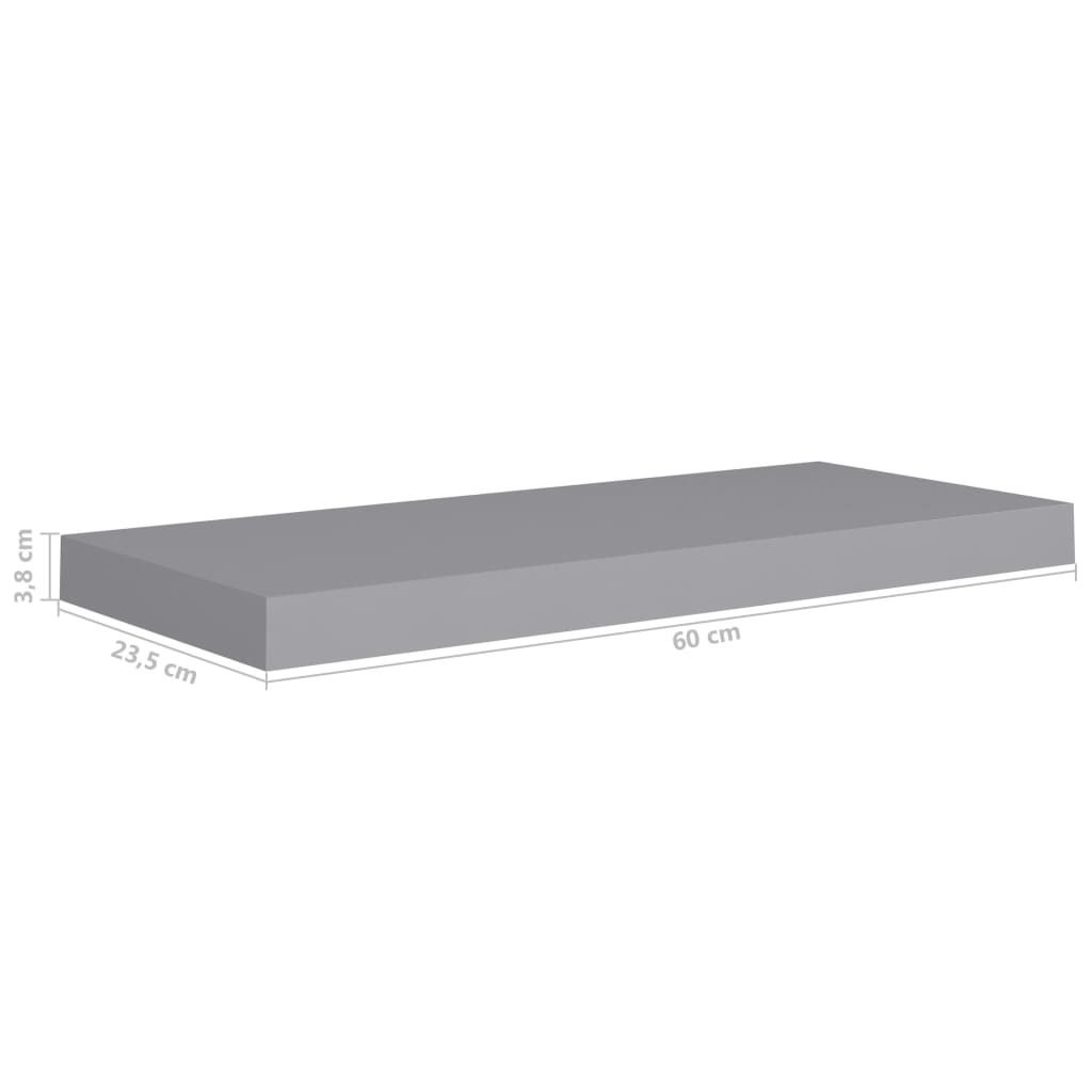Kelluvat seinähyllyt 2 kpl harmaa 60x23,5x3,8 cm MDF - Sisustajankoti.fi