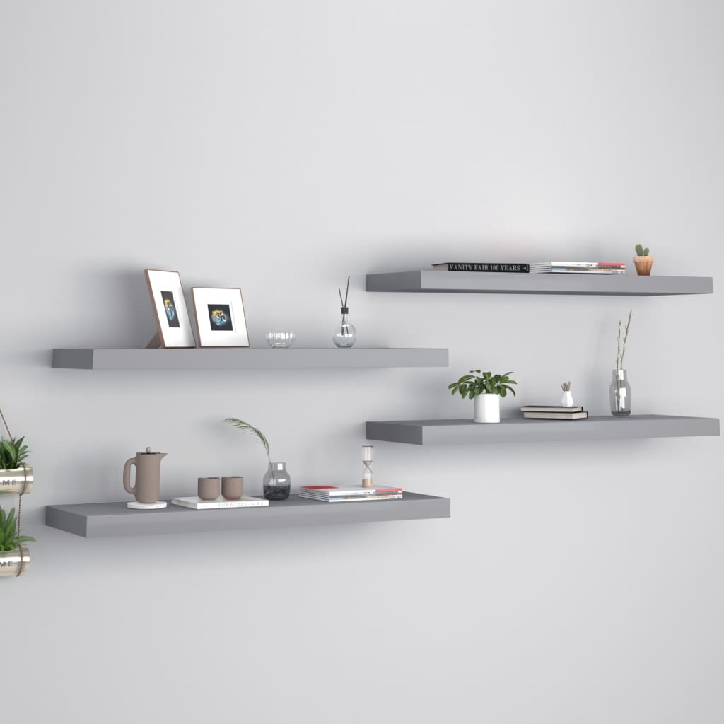 Kelluvat seinähyllyt 4 kpl harmaa 80x23,5x3,8 cm - Sisustajankoti.fi