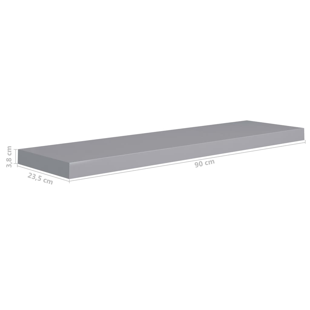 Kelluvat seinähyllyt 2 kpl harmaa 90x23,5x3,8 cm MDF - Sisustajankoti.fi