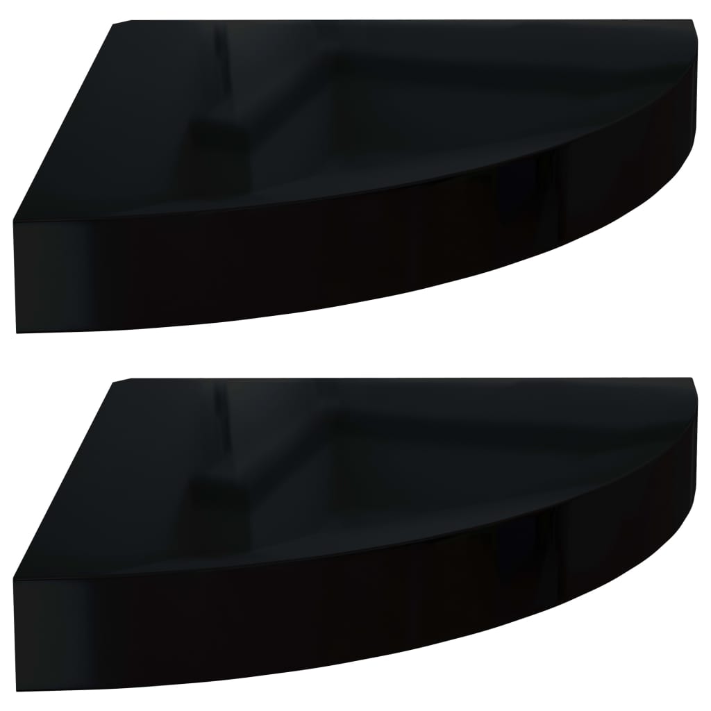 Kelluvat kulmahyllyt 2 kpl korkeakiilto musta 25x25x3,8 cm MDF - Sisustajankoti.fi