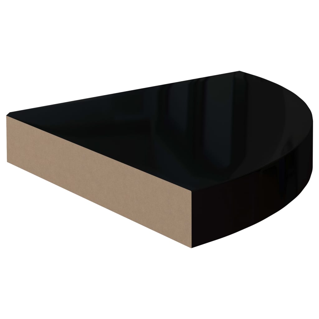 Kelluvat kulmahyllyt 2 kpl korkeakiilto musta 25x25x3,8 cm MDF - Sisustajankoti.fi