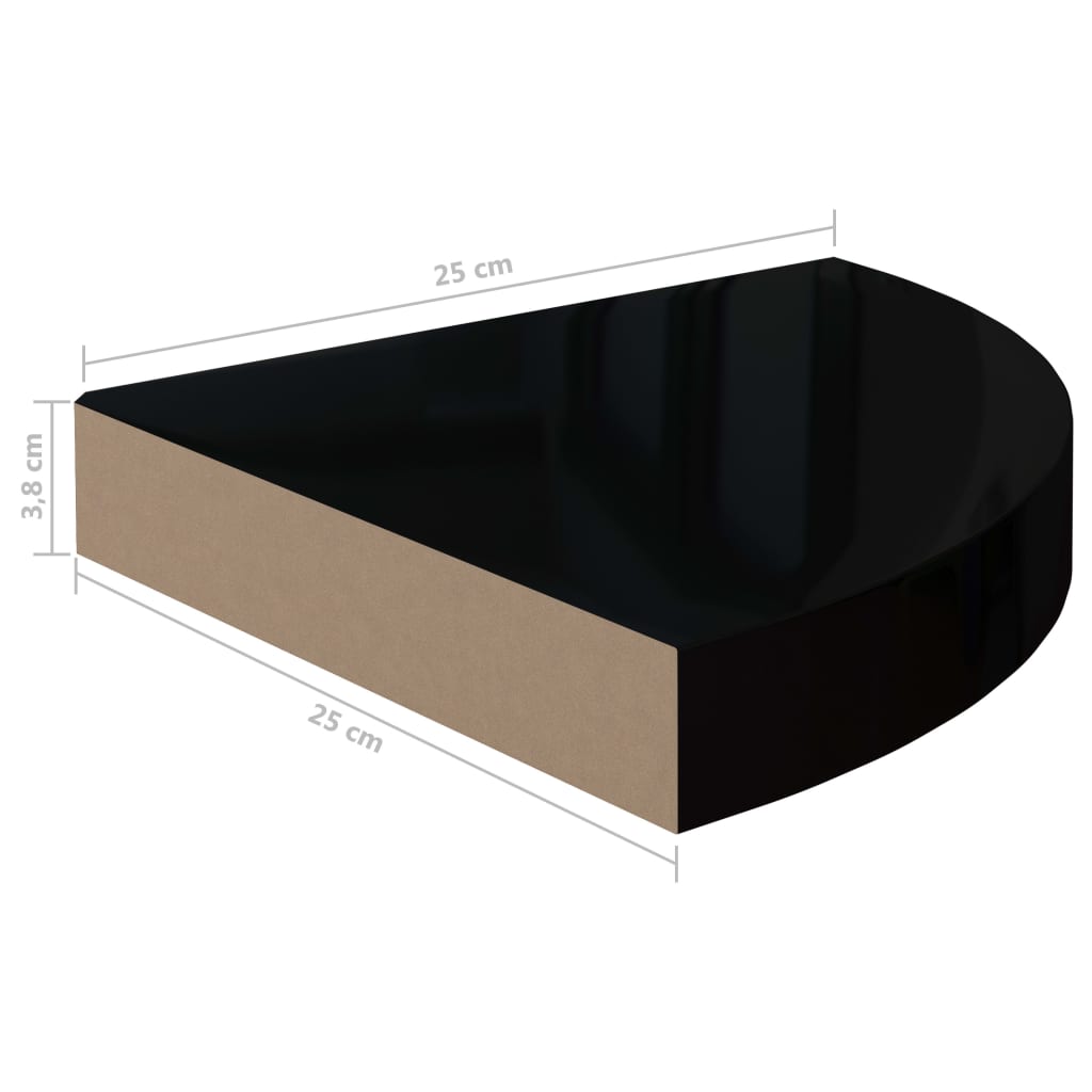 Kelluvat kulmahyllyt 2 kpl korkeakiilto musta 25x25x3,8 cm MDF - Sisustajankoti.fi